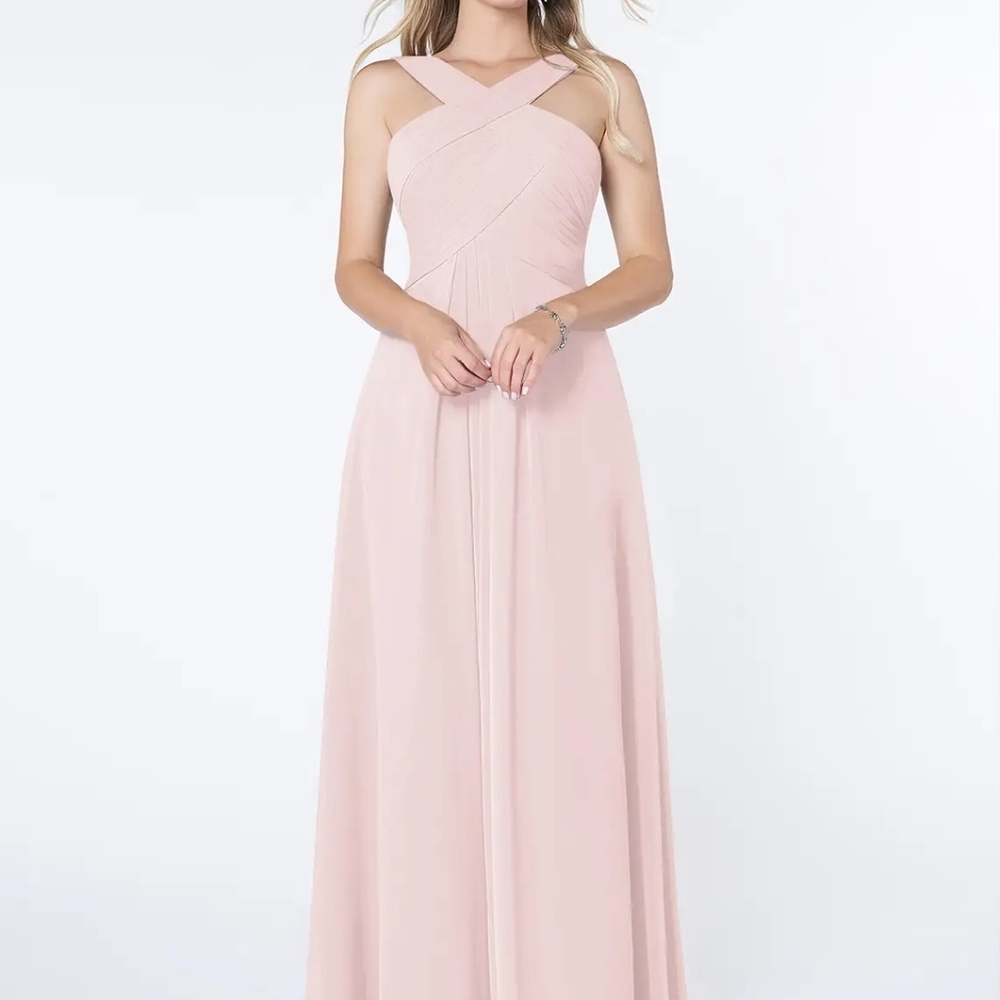 Azazie Blush Pink Cross-Strap Maxi Dress
